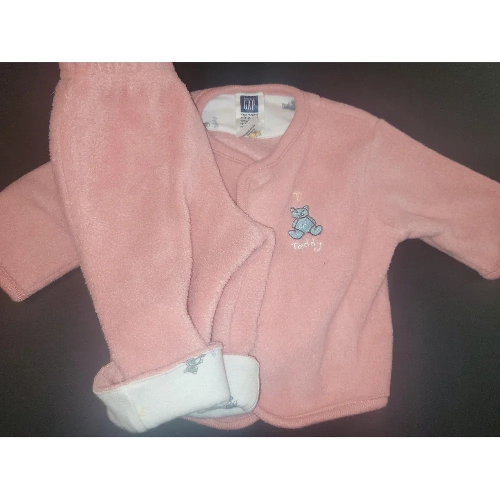 Gap Baby‎ Outfit Fleece Teddy Bear Applique Newborn 0-3 Months vintage 90's y2k